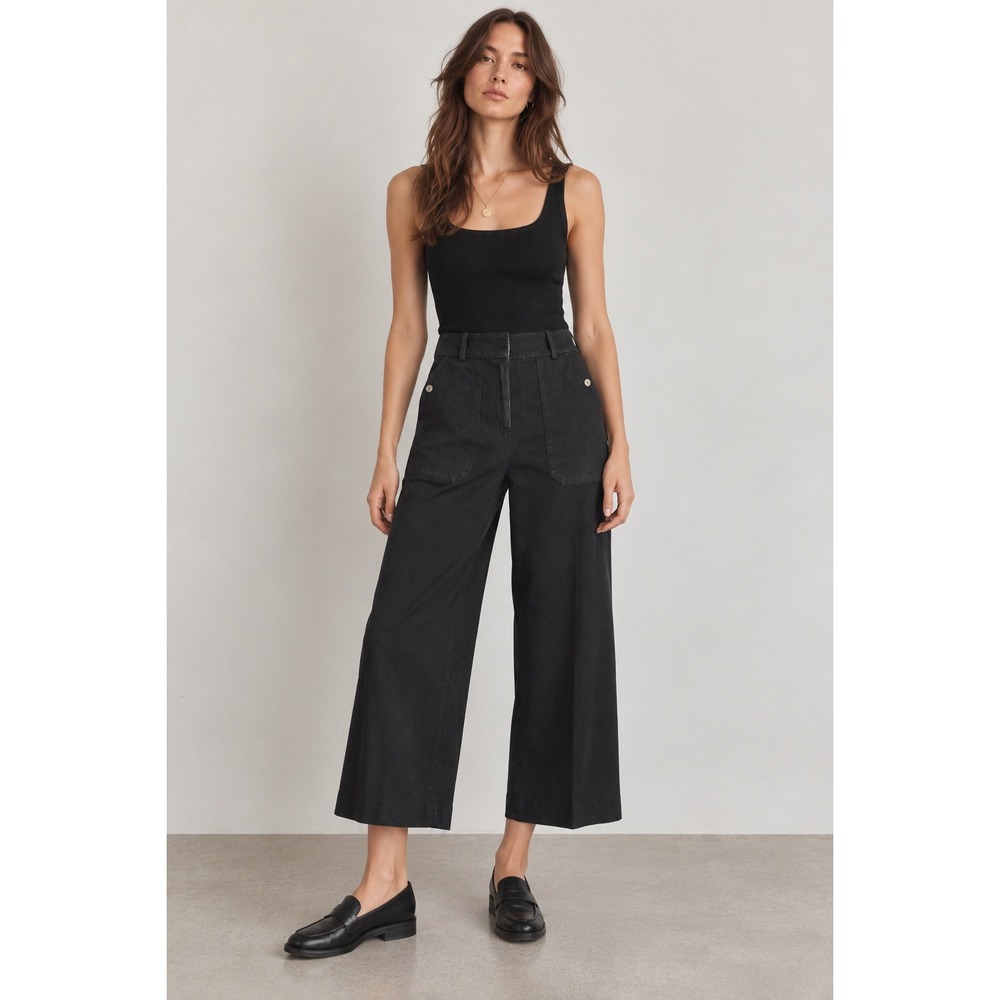 J.Crew Sydney Black Wide Leg Bi-Stretch Cotton Cropped Pants 2 Preppy Capsule